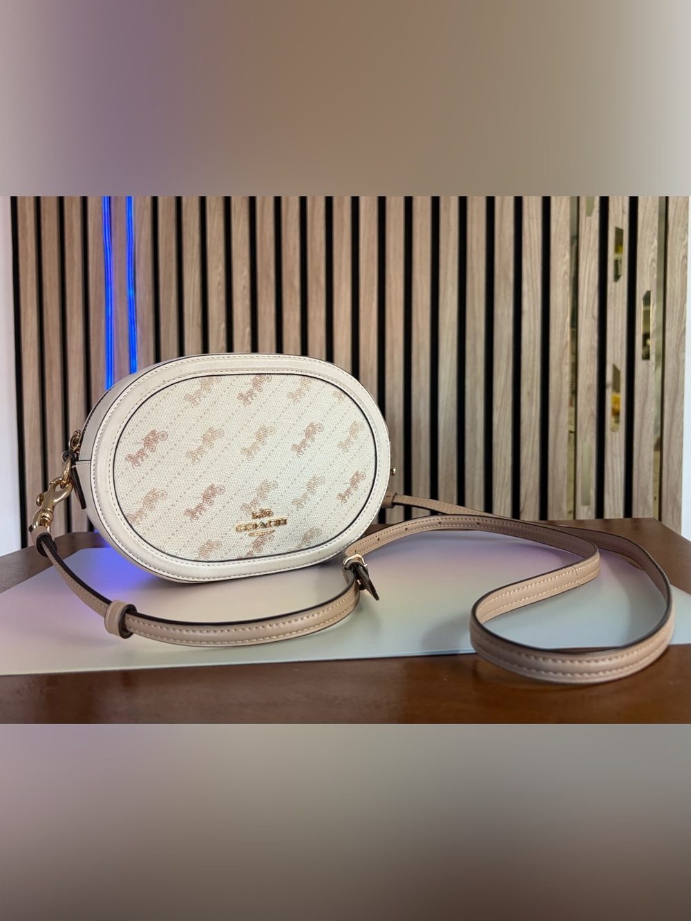 COACH Camera Bag with Horse and Carriage Dot Print Crossbody cream / Style C4057